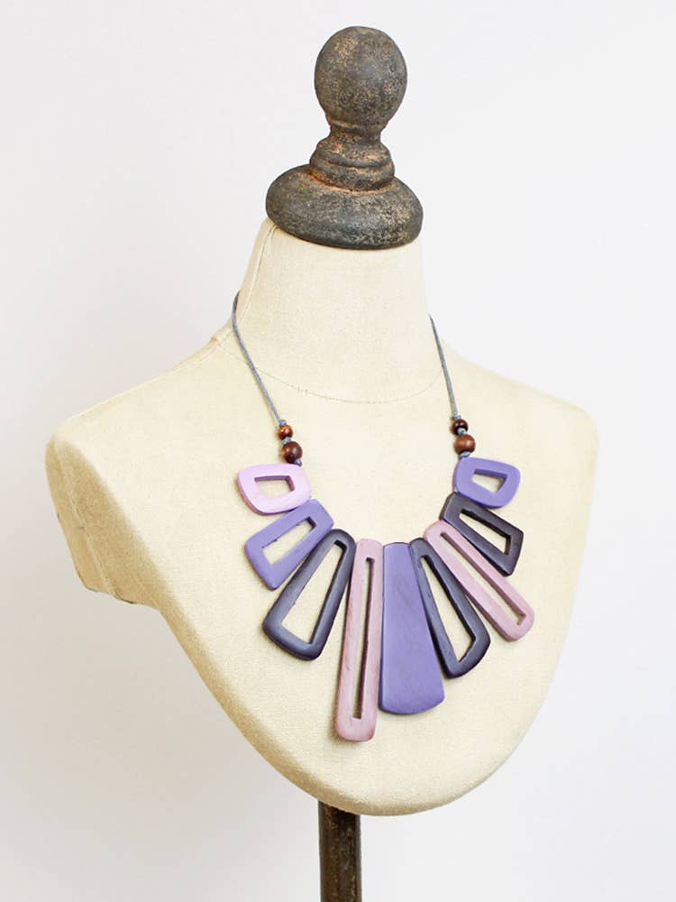 Suzie Blue Purple Wooden 'Kasandra' Necklace