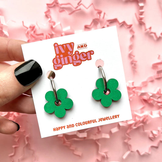Ivy & Ginger - Green Flower Hoop Earrings