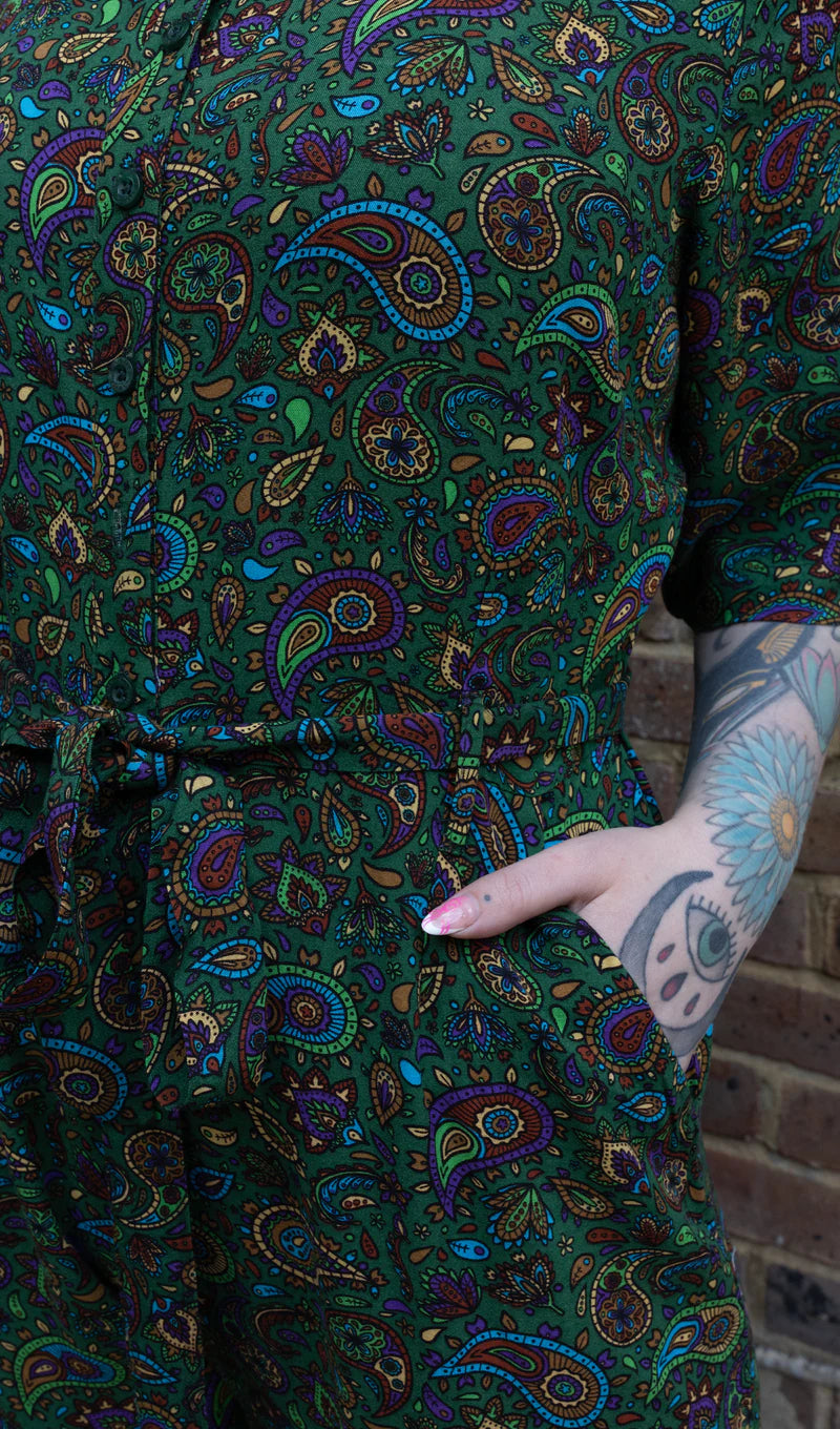 Forest Green Paisley Jumpsuit