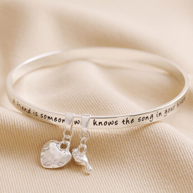 ‘Friend’ Meaningful Word Bangle in Silver