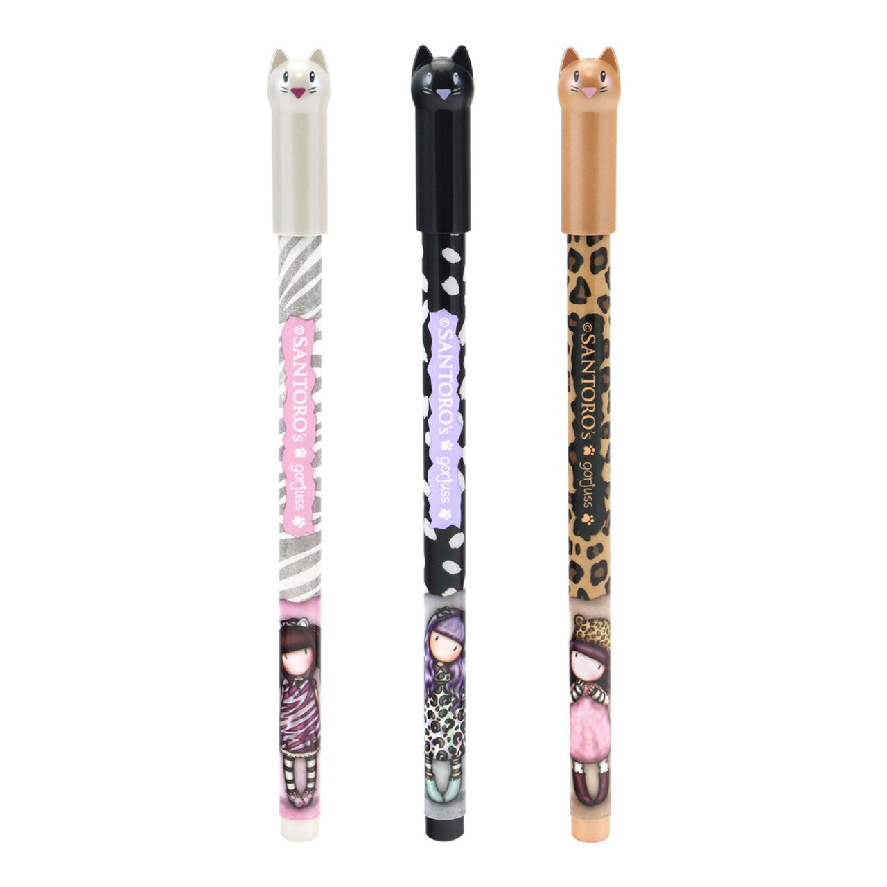 Santoro London - Gorjuss - Set of 3 Needlepoint Cat Pens - Wild