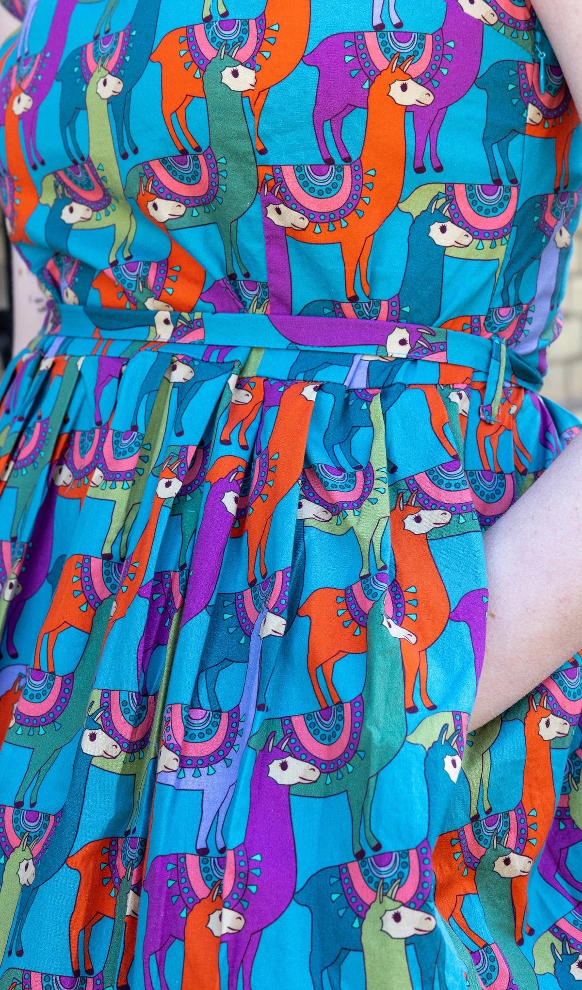 Party Llama Stretch Belted Tea Dress With Pockets