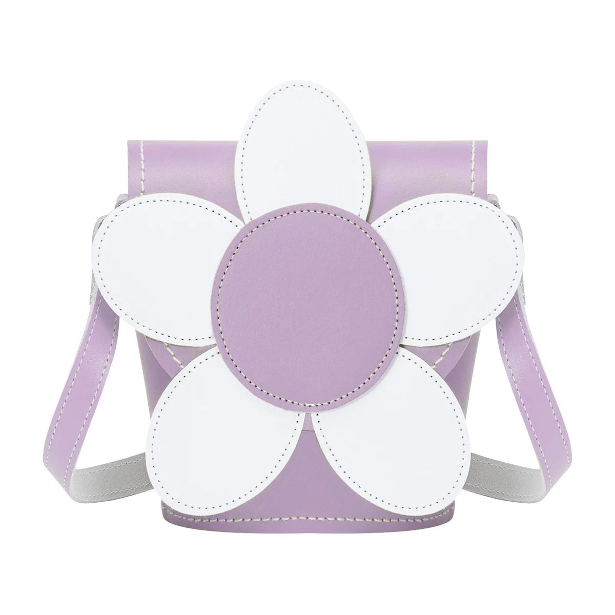 HANDMADE LEATHER DAISY BARREL BAG - PASTEL VIOLET