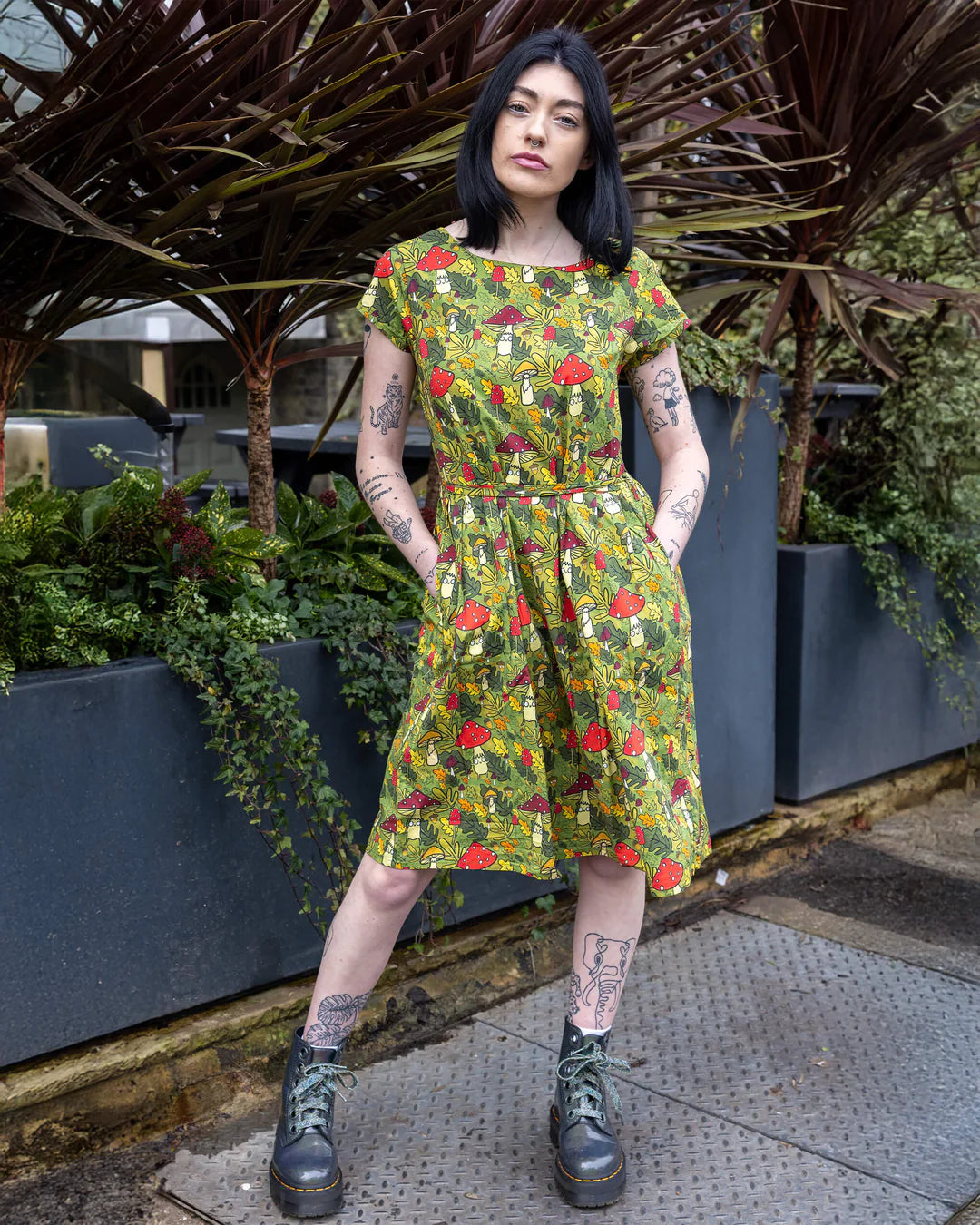 Run & Fly x Katie Abey Mushroom Bois Stretch Belted Tea Dress with Pockets