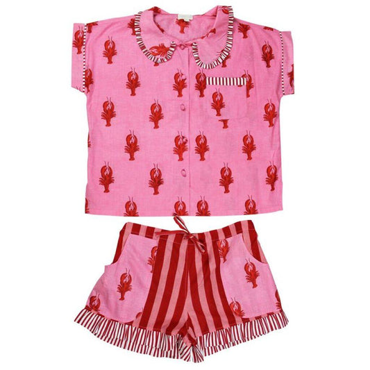 Powell Craft - Pink and Red Lobster Short Pyjama Set
