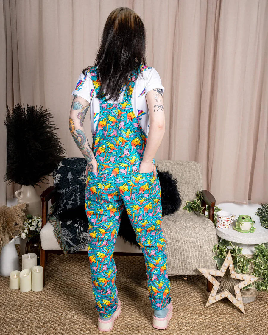 Run & Fly - Rainbow Dinosaur Stretch Twill Dungarees