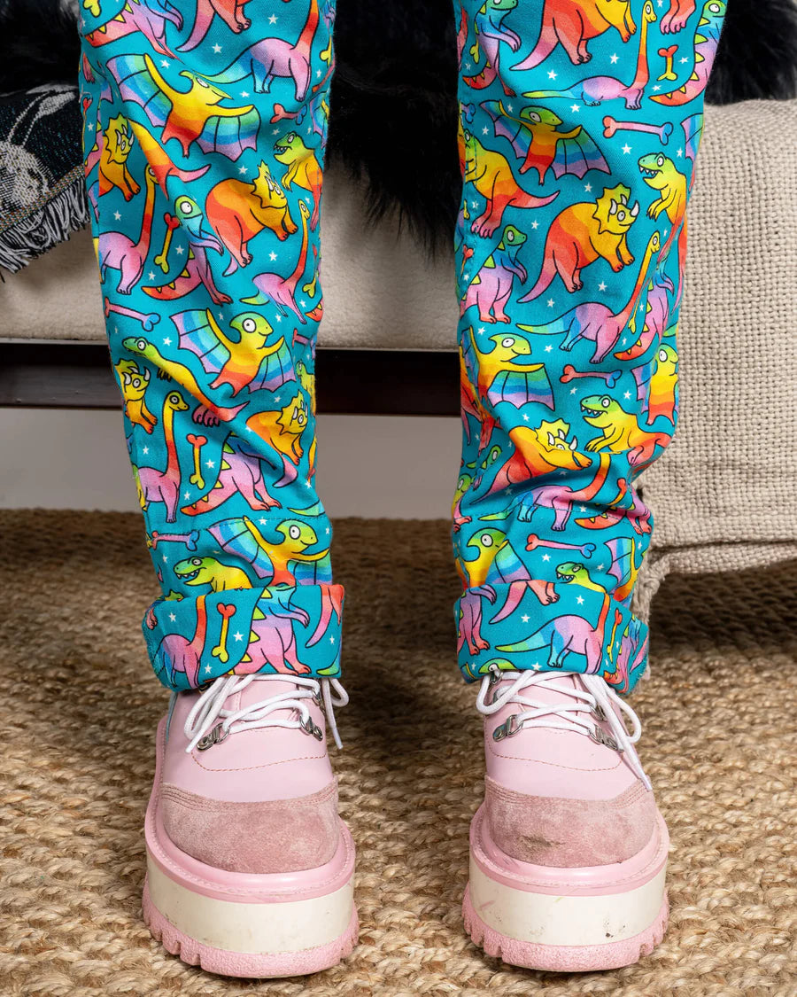 Run & Fly - Rainbow Dinosaur Stretch Twill Dungarees