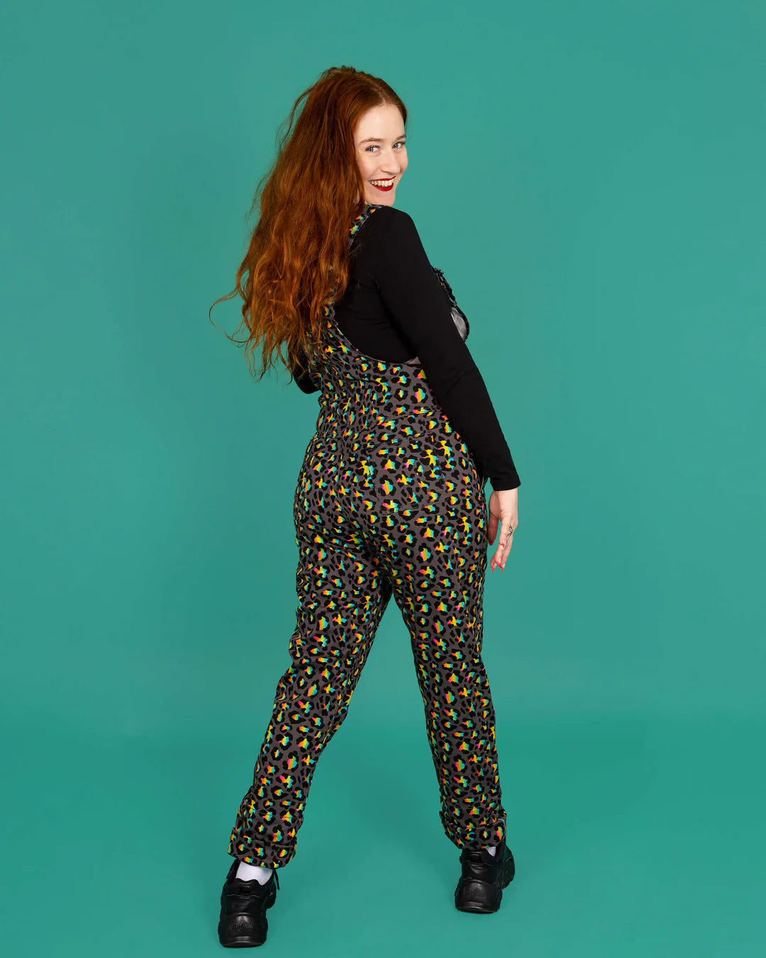 Grey Rainbow Leopard Stretch Twill Dungarees