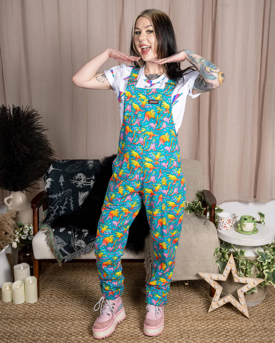Run & Fly - Rainbow Dinosaur Stretch Twill Dungarees