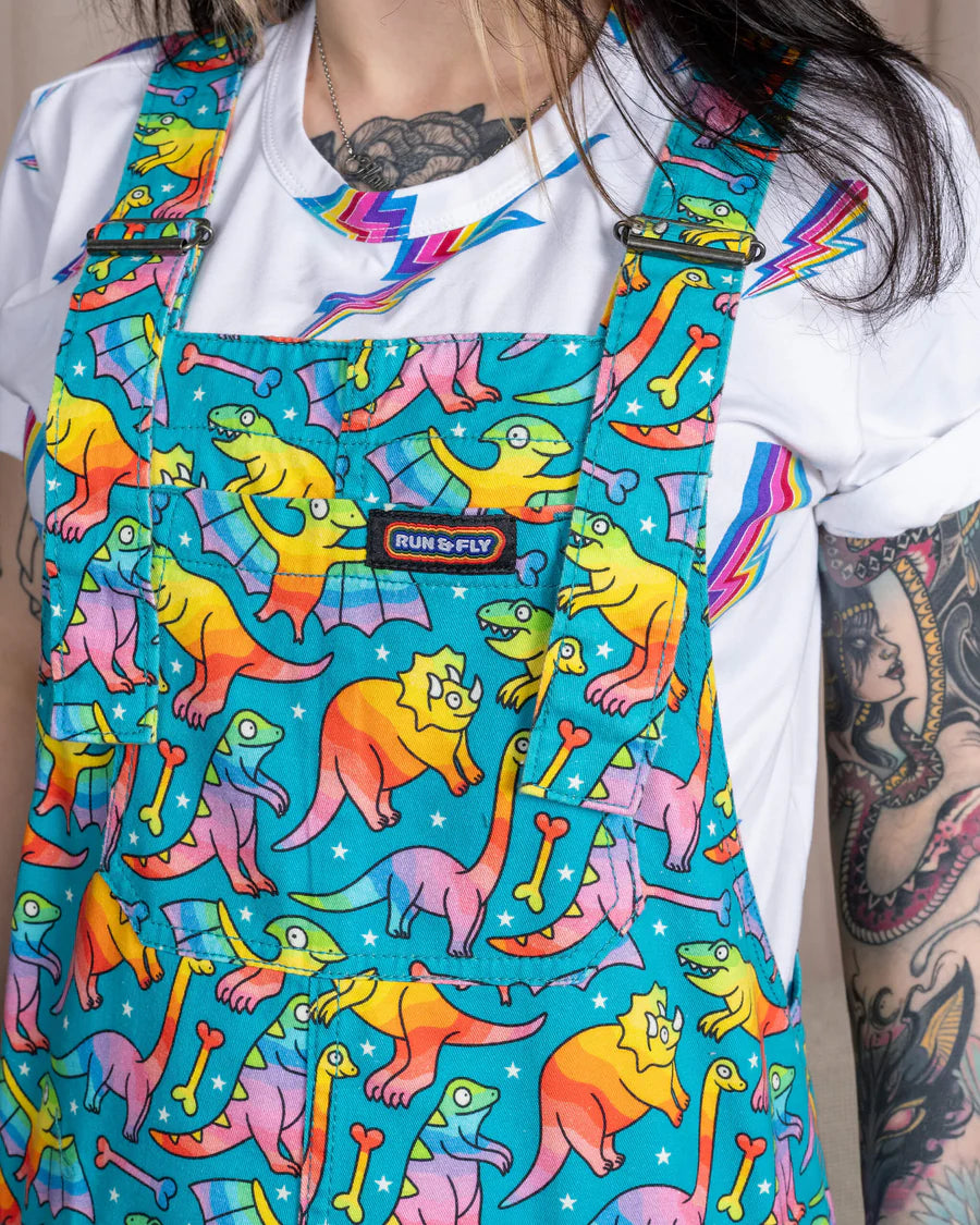 Run & Fly - Rainbow Dinosaur Stretch Twill Dungarees