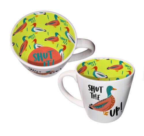 Inside Out Shut The Duck Up! Novelty Mug In Gift Box Patterned Funny Design