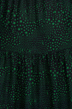 SUGARHILL NOLA V-NECK TIERED MAXI DRESS - BLACK/GREEN, STAR POLKA PATCHWORK
