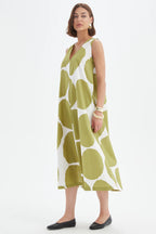 Tirelli - Inverted Pleat Poplin Dress - Chartreuse Green & White Spot