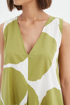 Tirelli - Inverted Pleat Poplin Dress - Chartreuse Green & White Spot