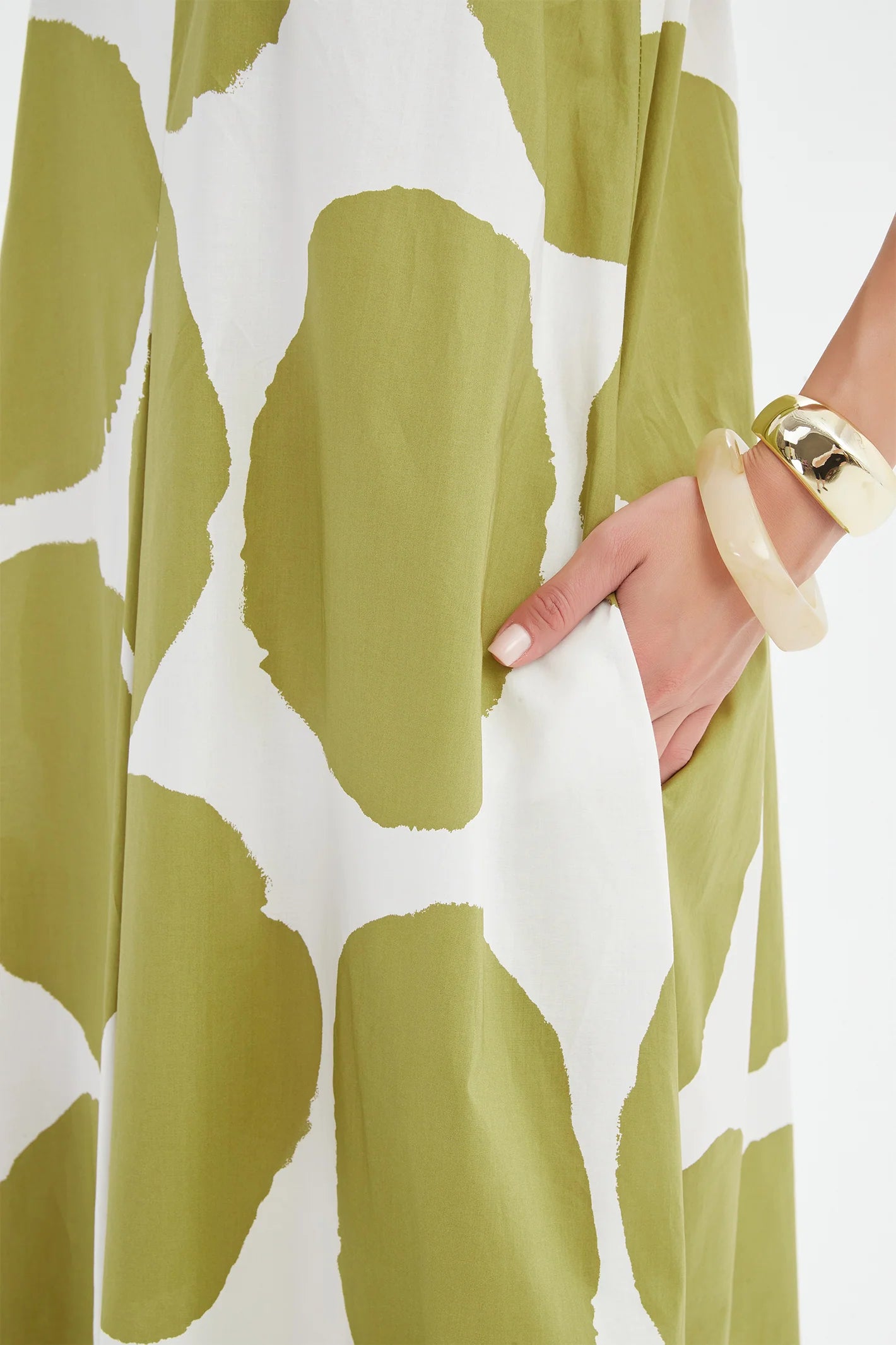 Tirelli - Inverted Pleat Poplin Dress - Chartreuse Green & White Spot