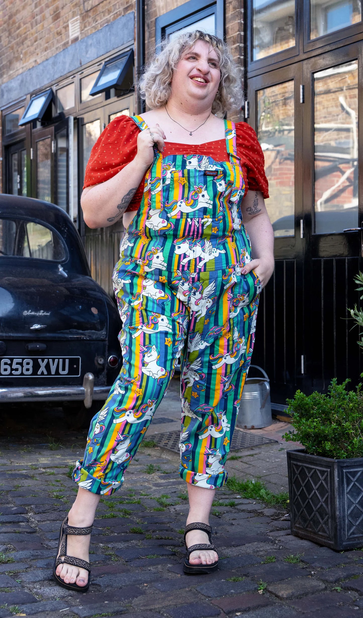 Unicorn Stripes Stretch Twill Dungarees