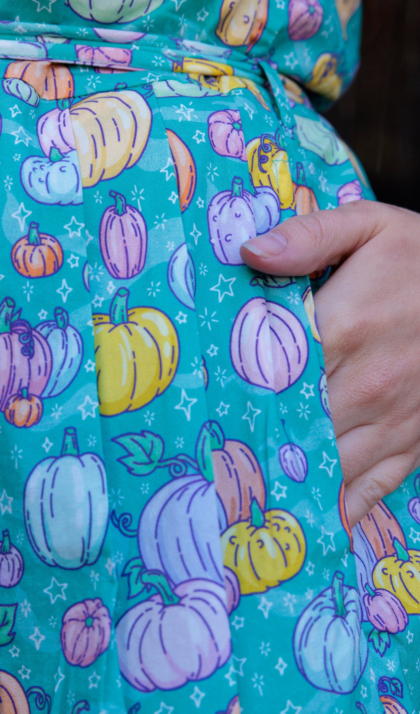 Halloween: Pumpkin Patch Stretch Belted Tea Dress with Pockets