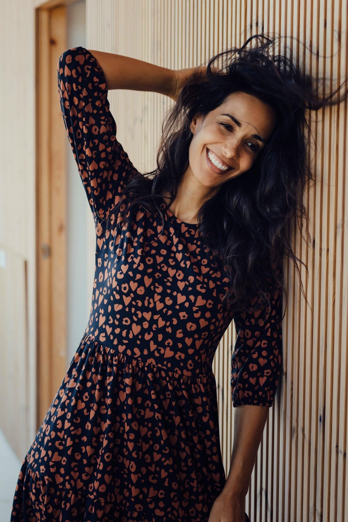 Bakari Jersey Maxi Smock Dress - Black/Rust, Leopard Love