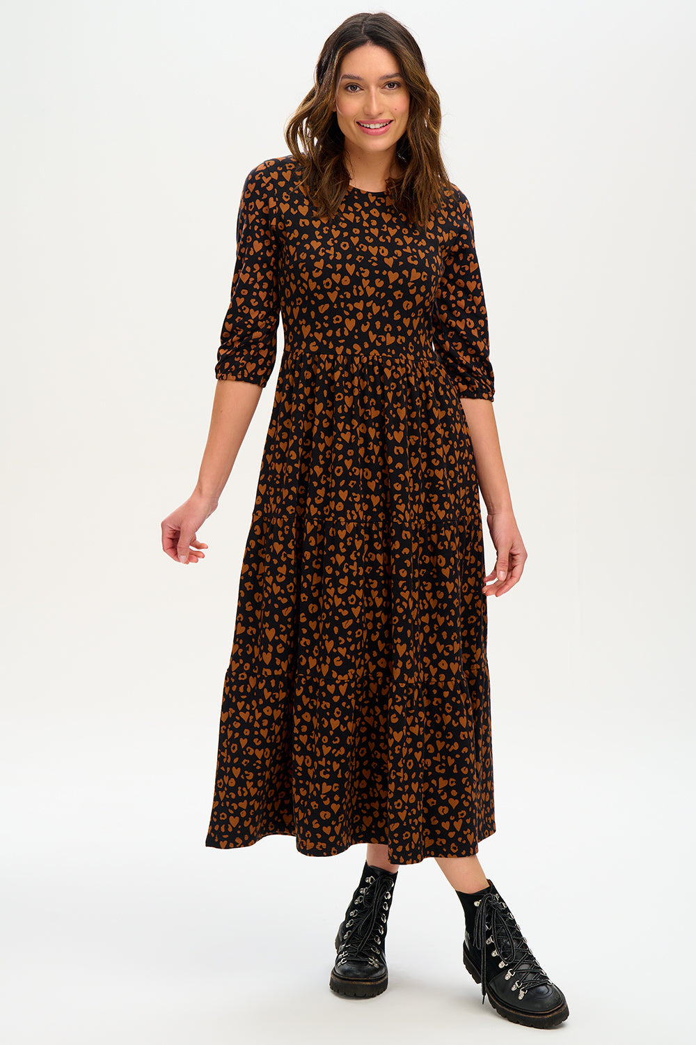 Bakari Jersey Maxi Smock Dress - Black/Rust, Leopard Love