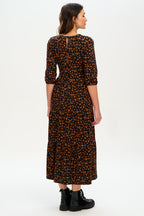 Bakari Jersey Maxi Smock Dress - Black/Rust, Leopard Love