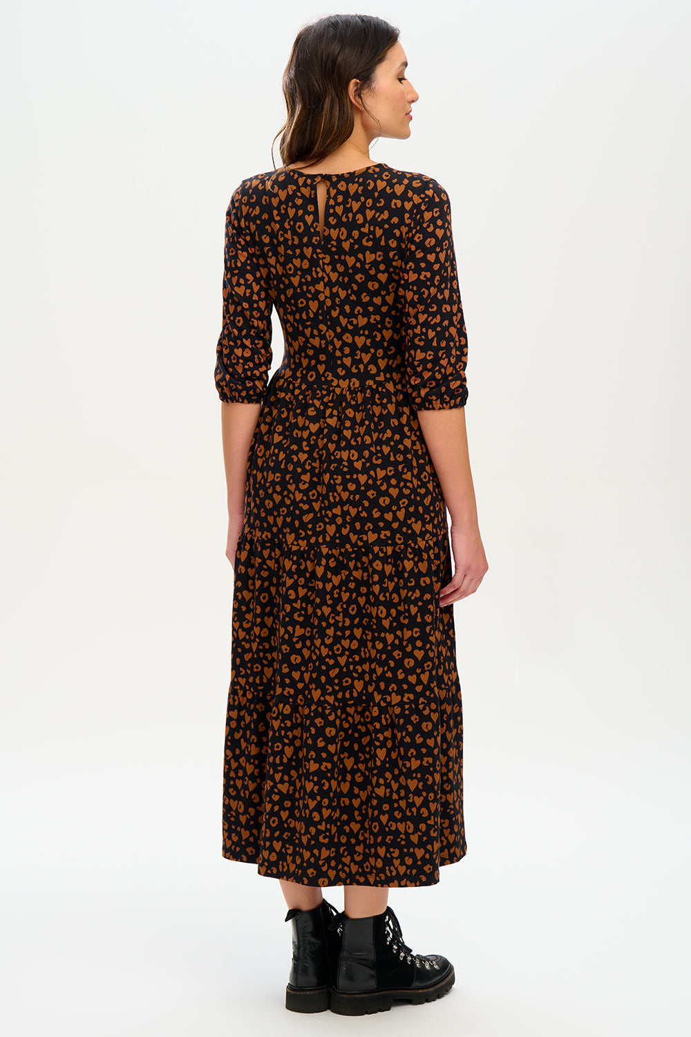 Bakari Jersey Maxi Smock Dress - Black/Rust, Leopard Love