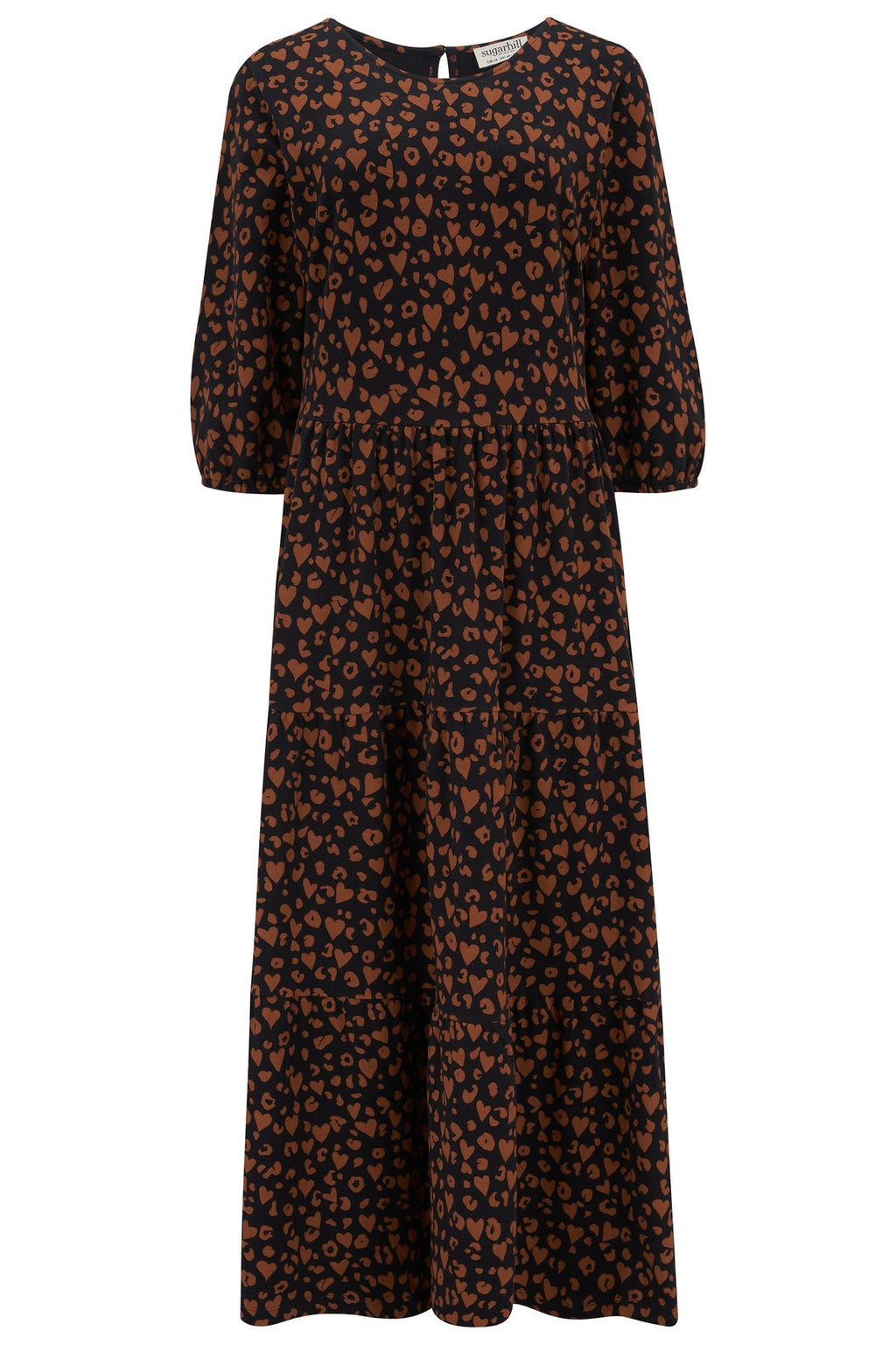 Bakari Jersey Maxi Smock Dress - Black/Rust, Leopard Love