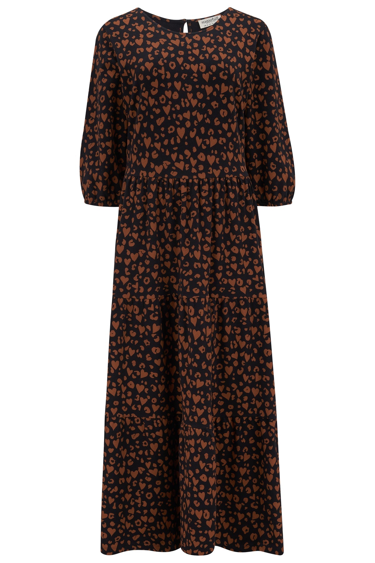 Bakari Jersey Maxi Smock Dress - Black/Rust, Leopard Love
