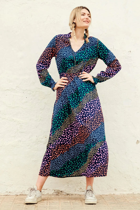 Jade Maxi Tiered Dress - Navy/Multi, Painterly Spot Stripe