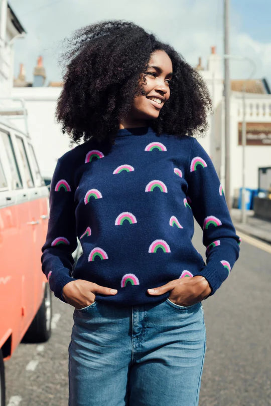 Lizzie Jumper - Navy, Rainbow Repeat