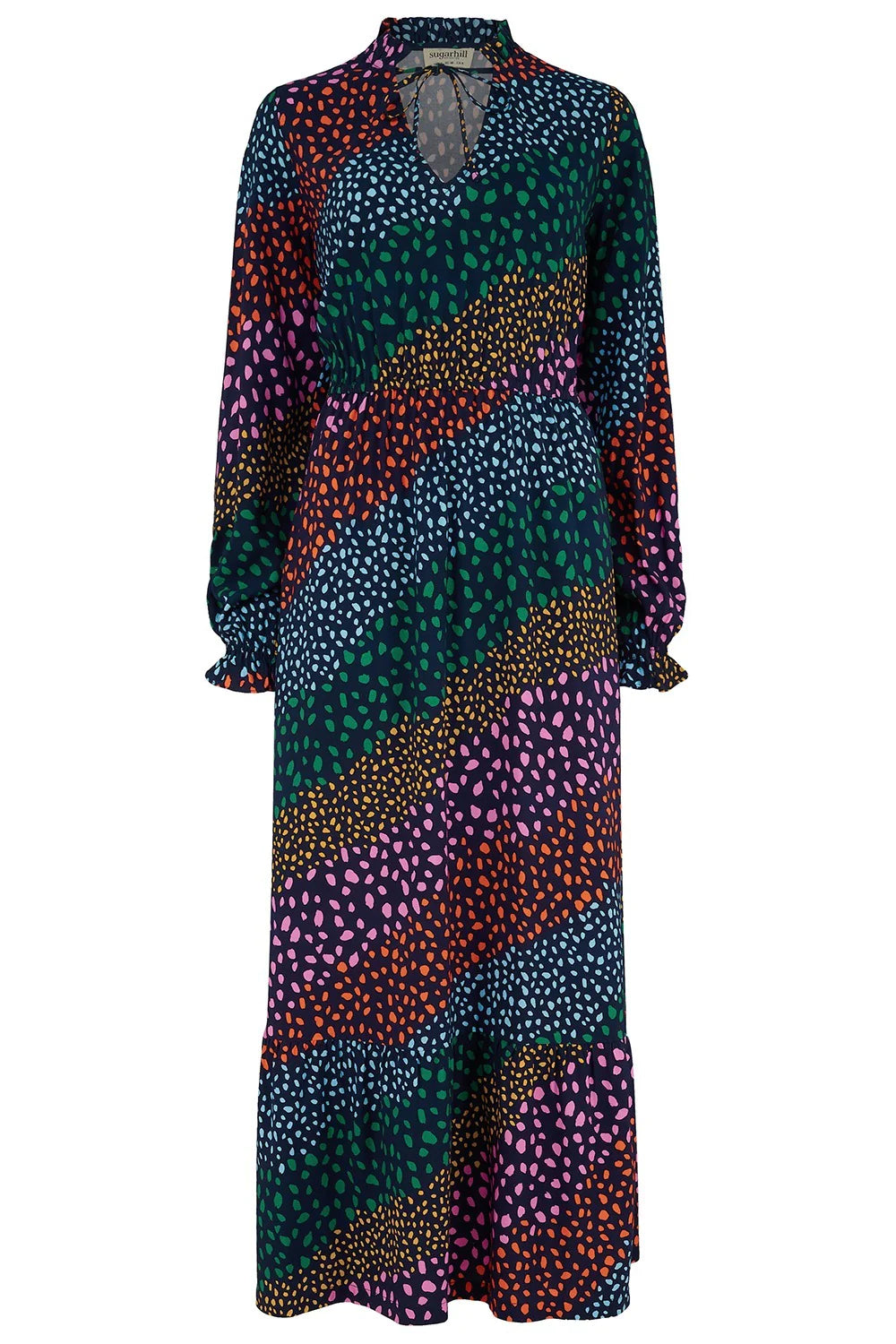 Jade Maxi Tiered Dress - Navy/Multi, Painterly Spot Stripe