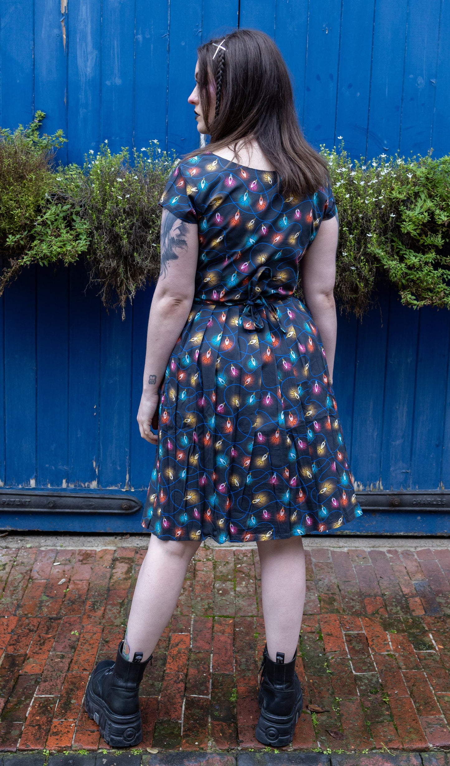 Festive: Fairy Lights Stretch Belted Tea Dress with Pockets