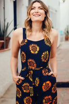 Harper Batik Jumpsuit Navy Sunflowers