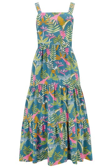 Elora Tiered Sundress Teal Paradise Jungle