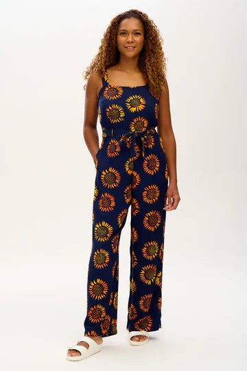 Harper Batik Jumpsuit Navy Sunflowers