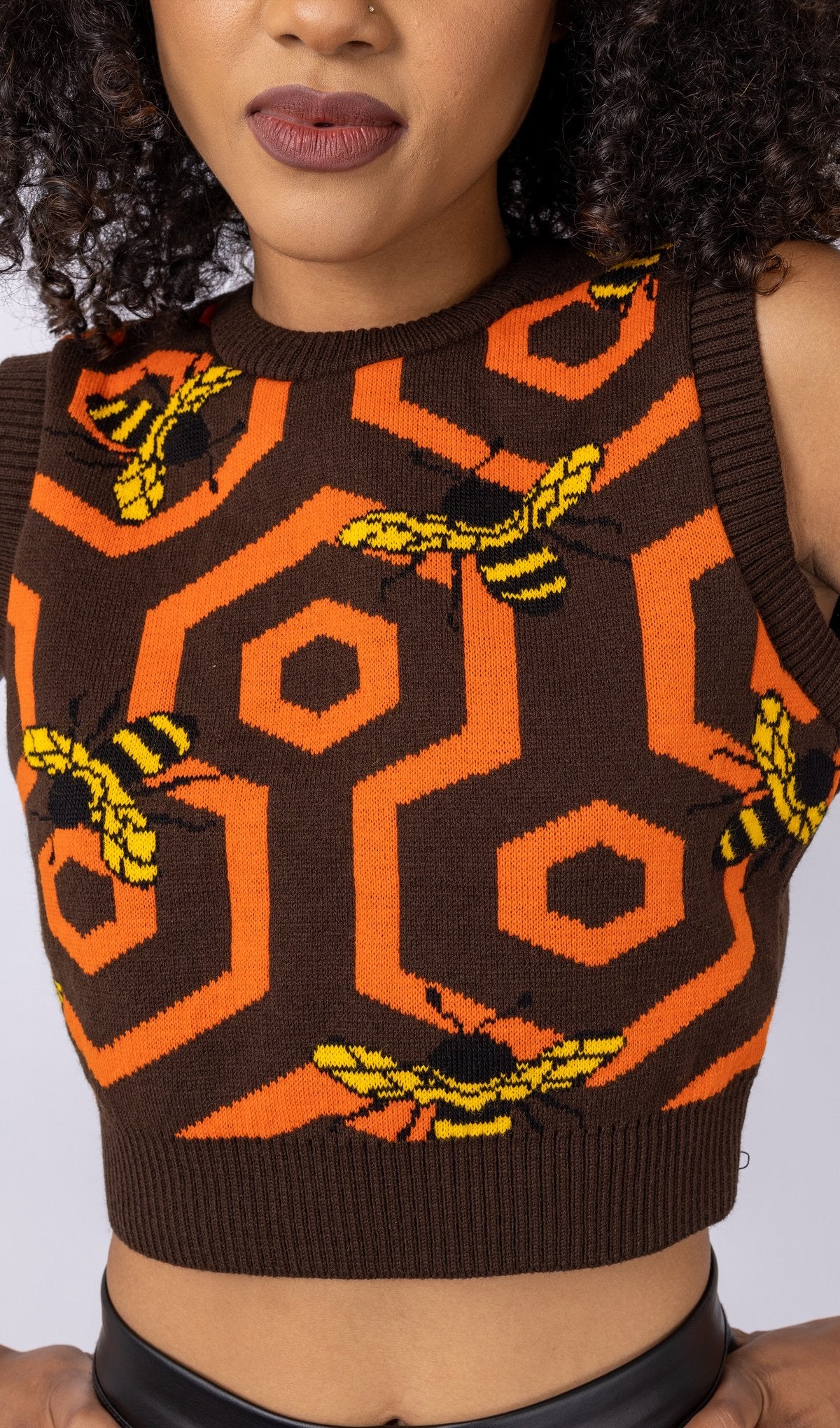 Brown Bee 70's Honeycomb Knitted Tank Top