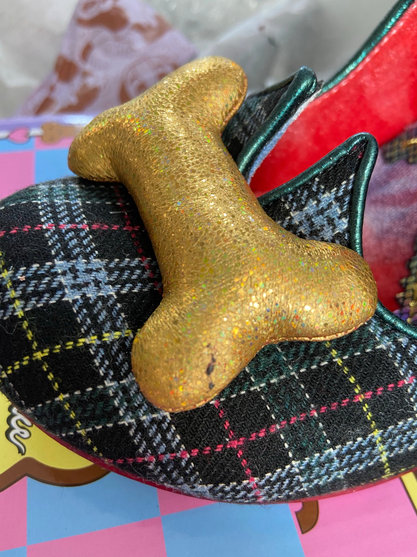 Irregular Choice - It's All Pawsible  - Black/Red/Green Check