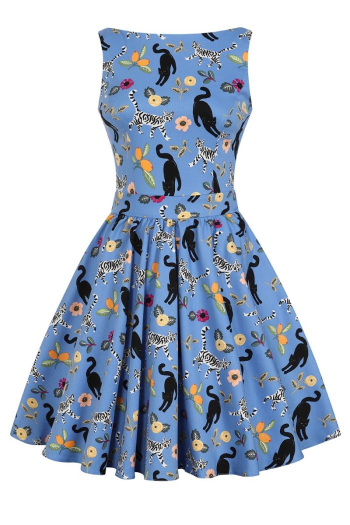 Lady Vintage - Deco Kitty Cerulean Tea Party Dress