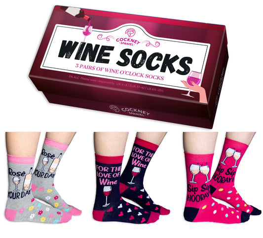 Wine Socks. 3 Pairs of Socks Boxed