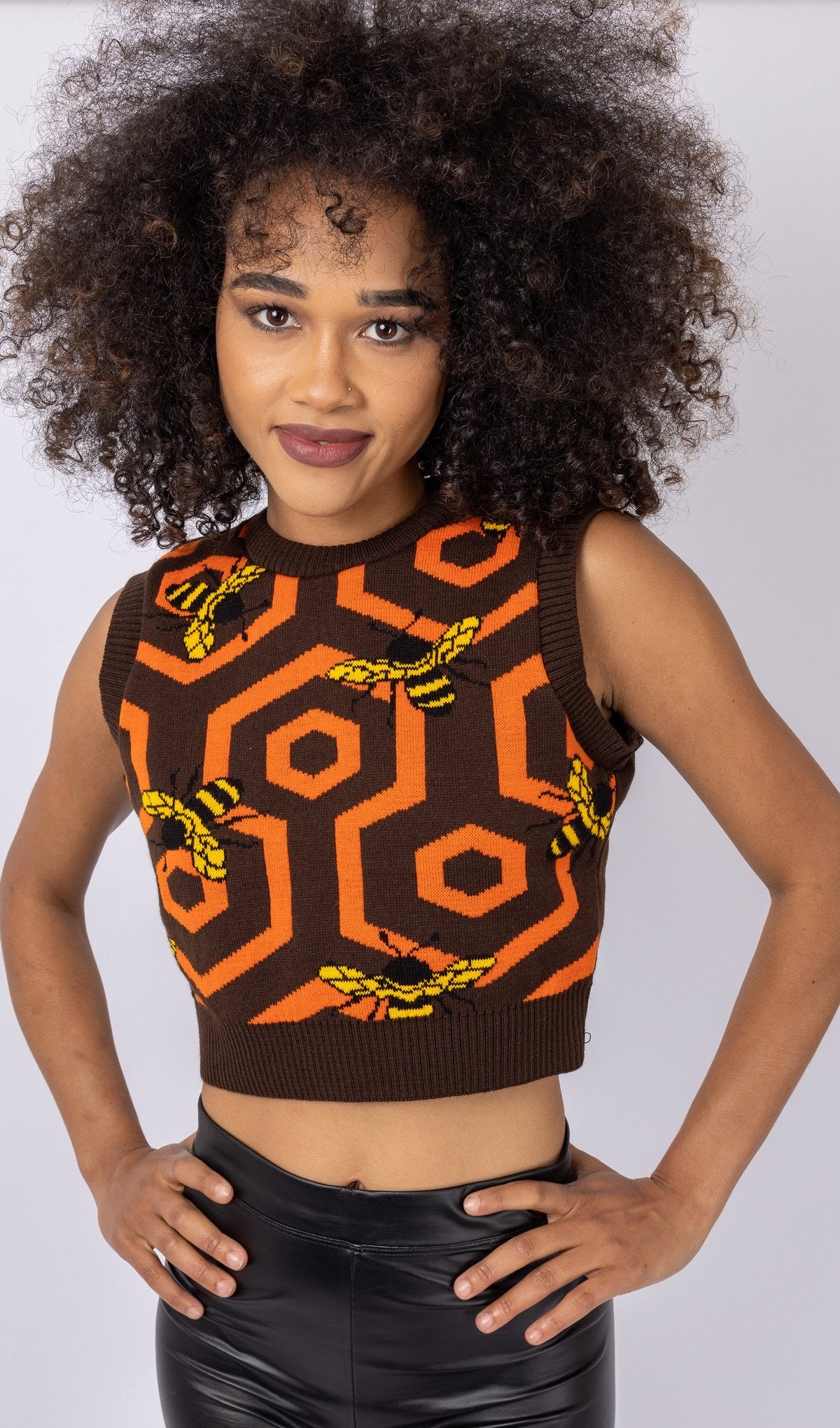 Brown Bee 70's Honeycomb Knitted Tank Top