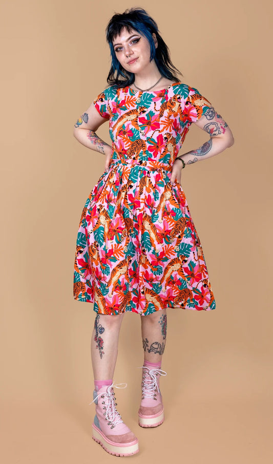 Tiger Lily Stretch Belted Tea Dress with Pockets