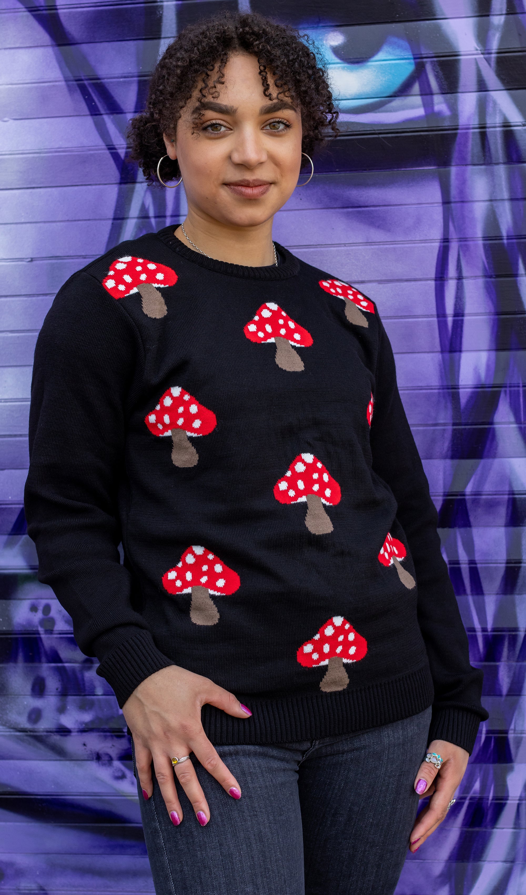 Mushroom Print Black Jumper