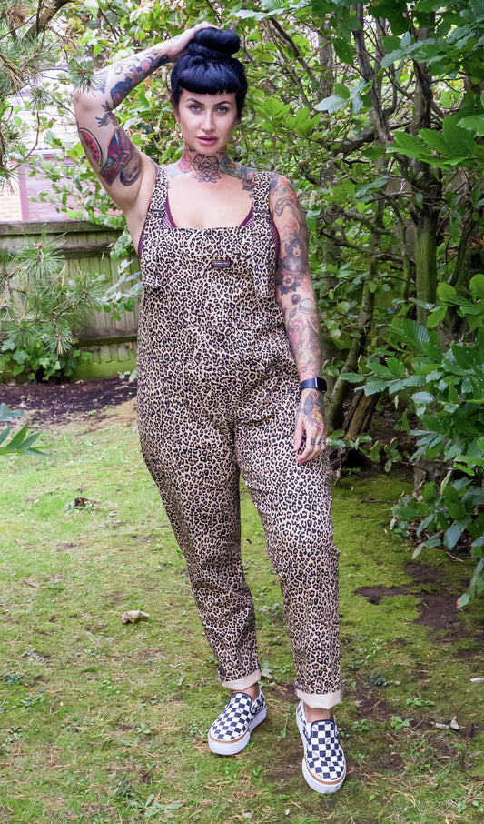 Natural Leopard Twill Dungarees