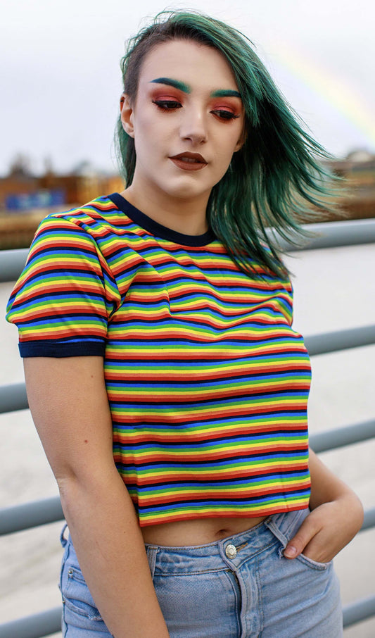 Rainbow Brights Repeat Striped Cropped T Shirt