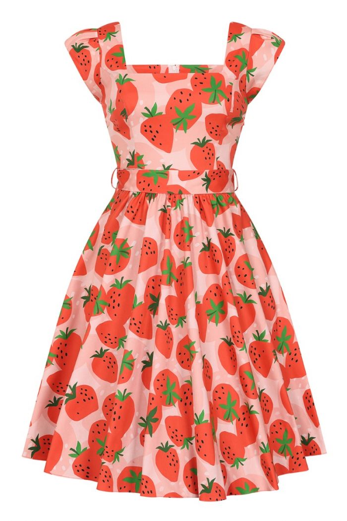 Lady Vintage Strawbelicious Swing Dress