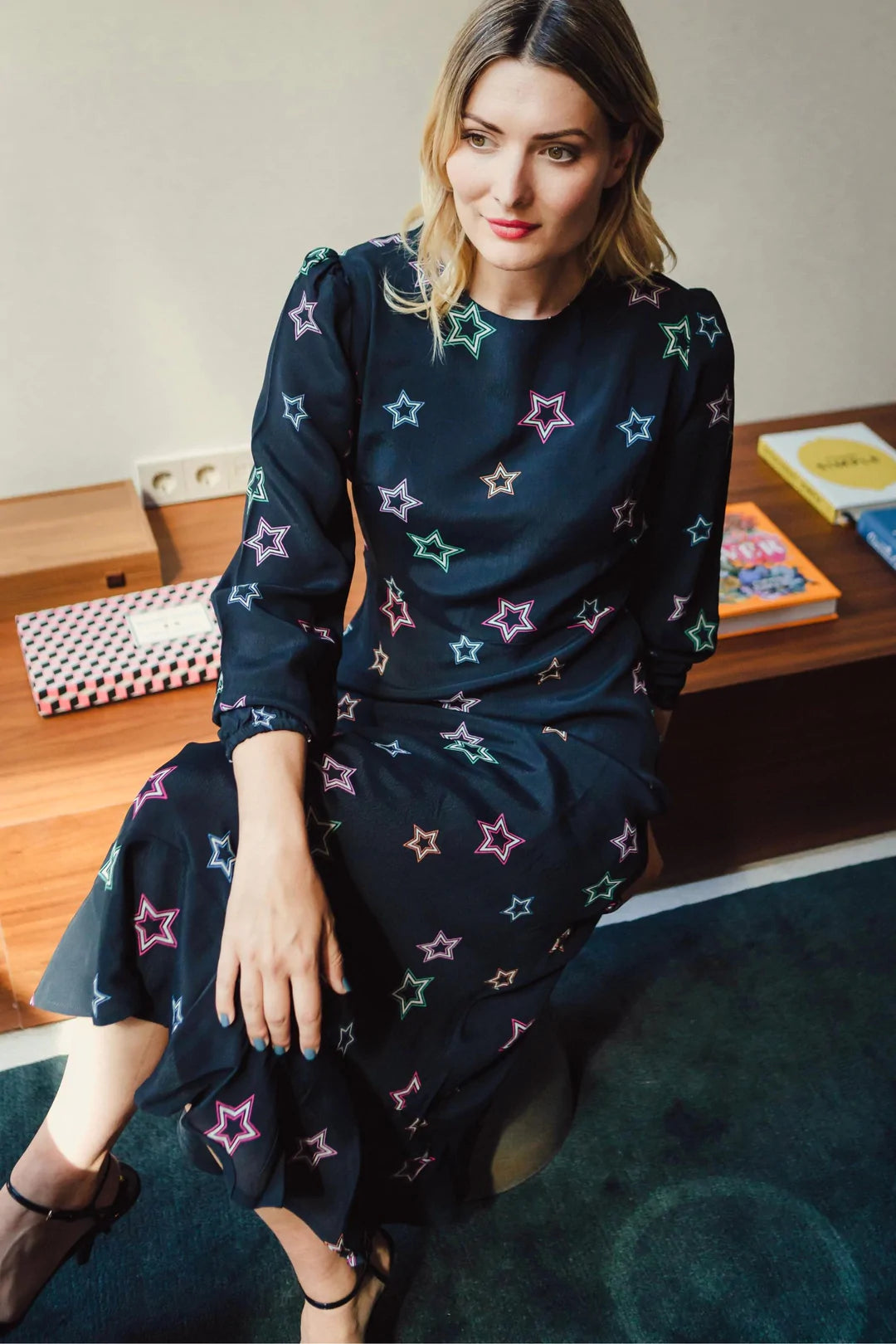 SugarHill - Bliss Midi Dress - Black, Rainbow Stars