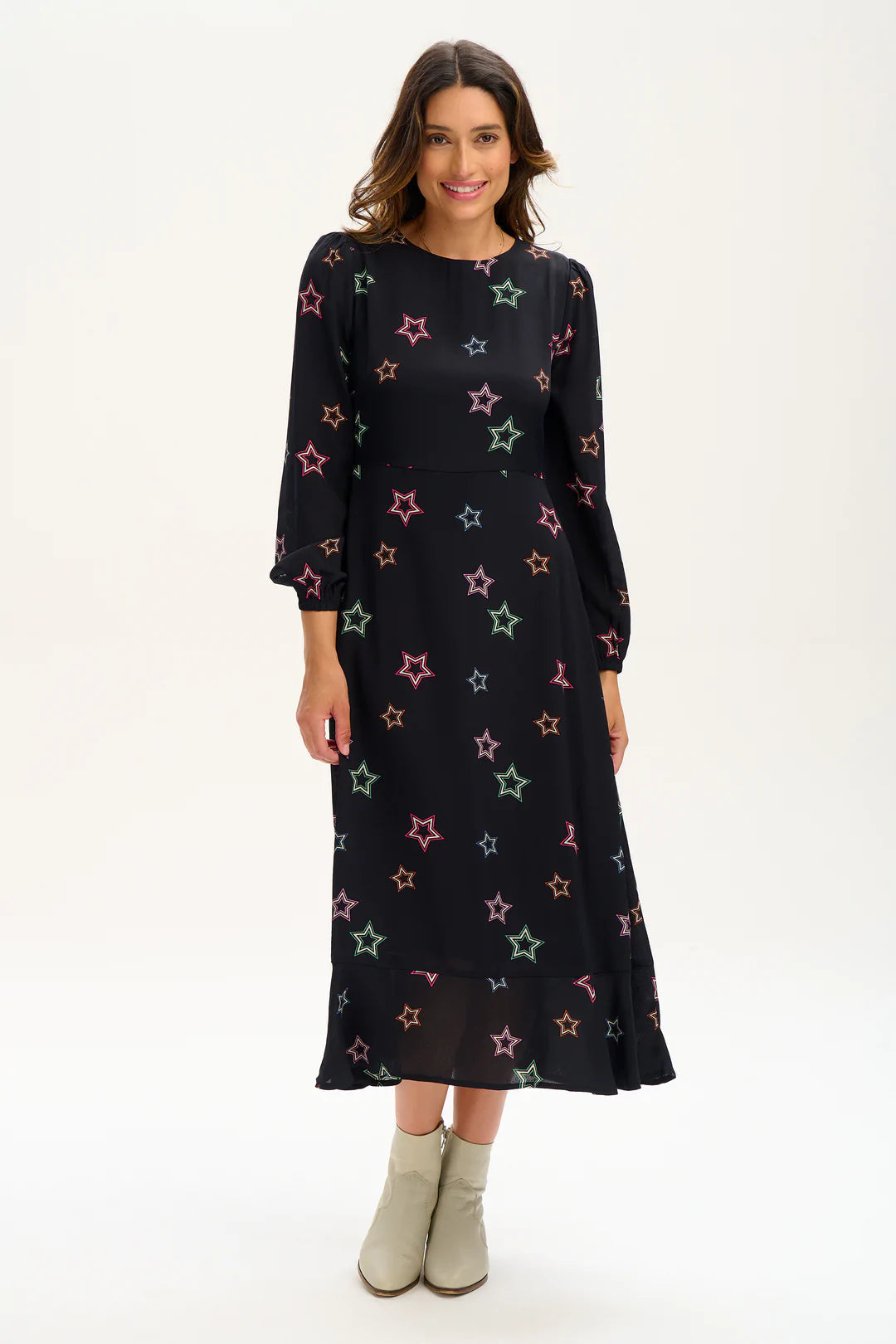 SugarHill - Bliss Midi Dress - Black, Rainbow Stars