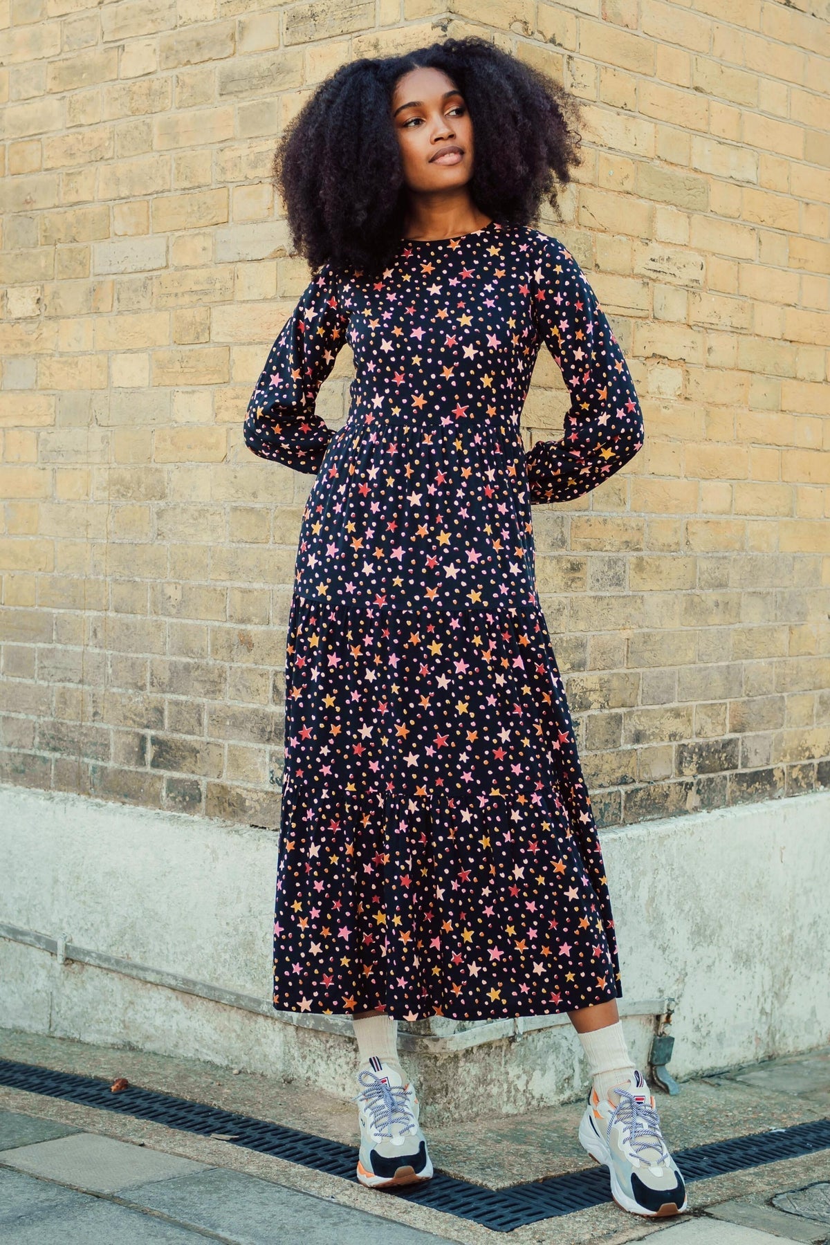 Shania Maxi Tiered Dress - Black, Cutout Stars