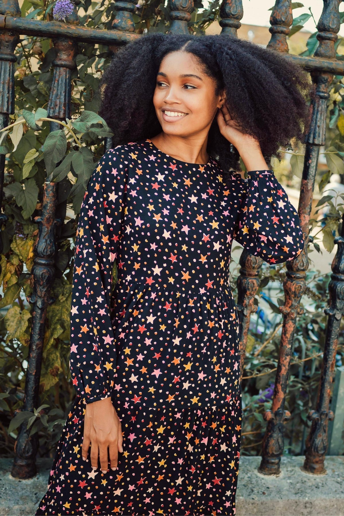 Shania Maxi Tiered Dress - Black, Cutout Stars