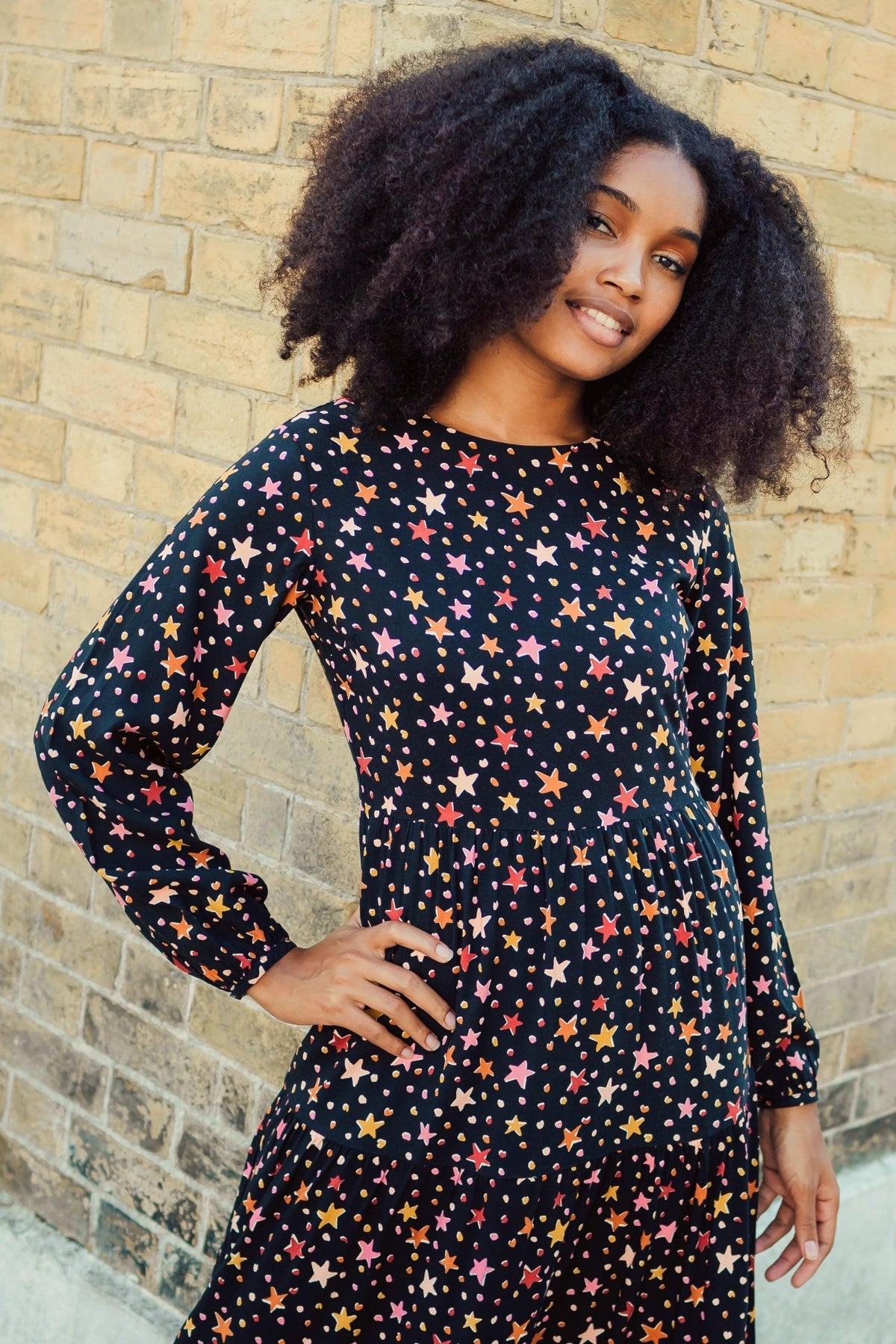 Shania Maxi Tiered Dress - Black, Cutout Stars