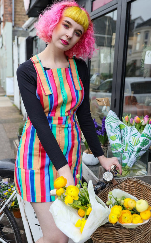 Rainbow Striped Pinafore Dress